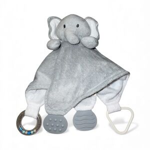 Modern Baby Gray Elephant Snuggle Lovey Blankie Plush Security Blanket Rattle
